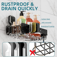 Panier de Douche à Ventouse Robuste Anti-Rouille Sans Perçage, Lot de 2 Étagères de Douche à Ventouse avec Crochets