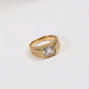 square Shape <b>Crystal</b> <b>Ring</b> Stainless Steel Gold Plated Women <b>Rings</b> Fashion Vintage Jewelry Accessories - Product Image 5