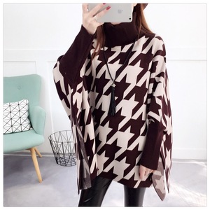 Phụ Nữ Cổ Cao Áo Len Không Đều Họa Tiết Hình Học Sọc Áo Thun Poncho Khăn Choàng - Product Image 3
