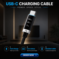 Nouveau câble USB-C vers USB-C 240W 6A 1,5M avec affichage numérique pour smartphone, ordinateur portable et tablette, charge rapide 2026