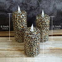 Bougie pilier de cire de paraffine à LED à imprimé léopard personnalisé 3 pièces sans flamme motif animal scintillant maison décorative OEM ODM vente en gros