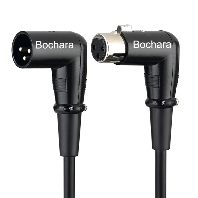 Bochara 90degree XLR Male to 90degree Female Cable 3Pin Jack OFC Audio Cable Dual Shielded for Microphone Mixer 1m 3m