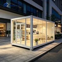 Boutique modulaire en verre panoramique, kiosque de vente au détail, bâtiment commercial mobile