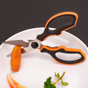 <b>Kitchen</b> <b>Scissor</b> Stainless Steel 4.5 In Multi Functional For Food And Bone Cutting Orange Black Handle - Product Image 3