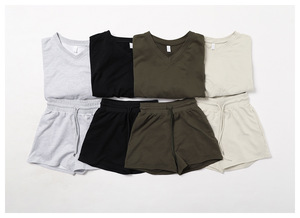 Custom Logo Long Sleeve <strong>Ladies</strong> Two Piece Sportswear Cotton <strong>Short</strong> Pant Tracksuits Women Sweatsuit Set - Product Image 2