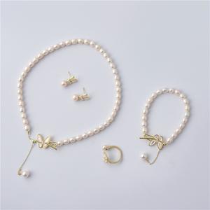 Conjunto Completo de Joyería de Perlas de Agua Dulce Beimu con Diseño de Mariposa, Collar, Pulsera, Aretes de Aguja de Plata y Anillo Abierto - Accesorios Versátiles - Product Image 2