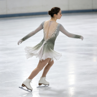 Robe de patinage artistique à col en V, dégradé gris-vert, à manches longues, en tissu maillé, pour compétition et spectacle sur glace, pour adultes et enfants