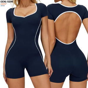 Combinaison de yoga simple à blocs de couleur pour femmes, dos lacé, body d'entraînement, coupe régulière, vêtements de sport sans couture, salle de sport, fitness - Product Image 1