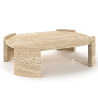KUMUSI FURNITURE Table basse centrale en travertin à 4 pieds Raduslu