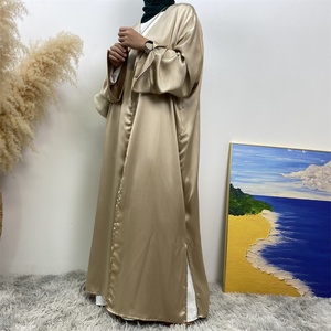 Muslim Women Abaya Smooth Satin Kimono Slit Sleeve Popular <b>Islamic</b> Clothing Modest Silver Line <b>Printed</b> Abayas 1439# - Product Image 5