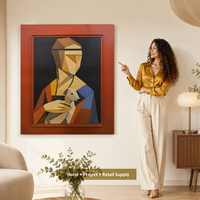 Art mural en bois 3D personnalisé pour hôtel, peinture à l'huile, décoration intérieure, cubisme, portrait abstrait, sculpture murale en bois superposée