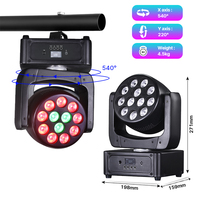 Projecteur de scène mobile Intuiit Mini LED Wash 12x8W RGBW 4-en-1 DMX512 à activation sonore en alliage d'aluminium 9 faisceaux