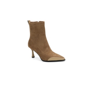 Bottines chaussettes à talon aiguille et bout pointu pour femme, en daim/cuir avec embout contrastant, idéales pour les soirées et les rendez-vous galants - Product Image 1