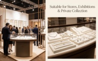 Vitrine de présentation verrouillable sur mesure avec verre trempé, éclairage LED et cadre métallique pour magasins de détail et salles d'exposition