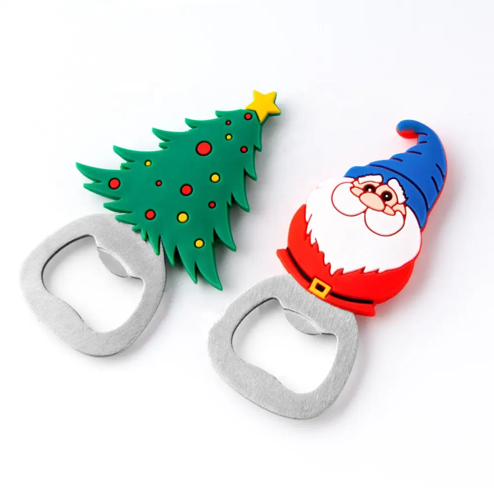 Reizen Geschenken Custom Zachte Pvc 3D 2D Magneet Kerstman Flesopener Voor Kerst Bier Opener Fles