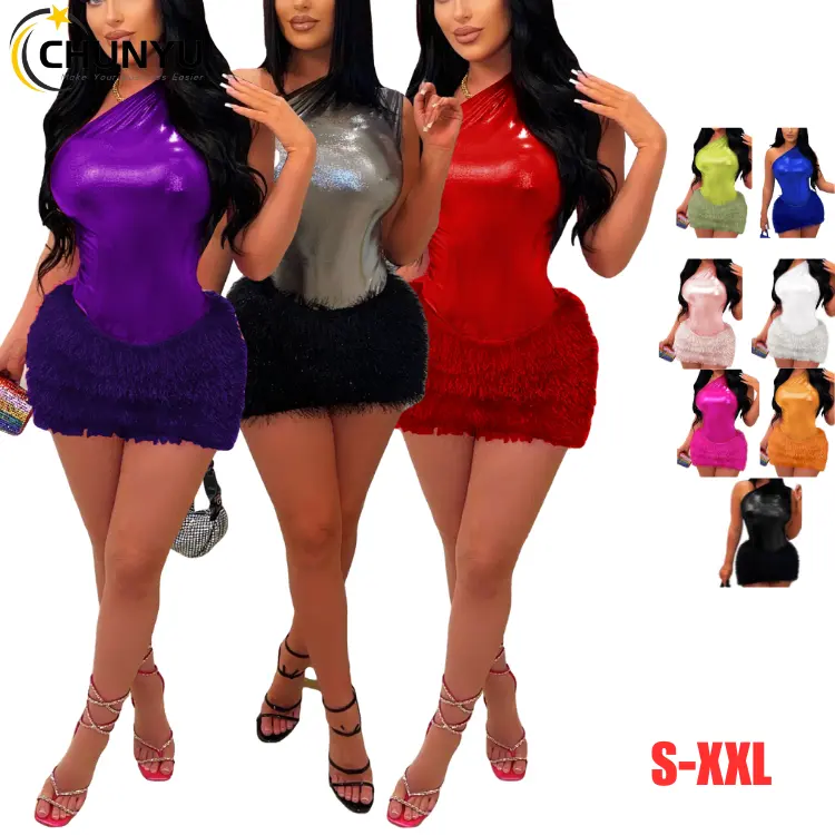 Women's Sexy Slim Fit 2 Piece Outfits One Shoulder Bodysuit Top Cocktail Party Club Hip Package Mini Skirt Set