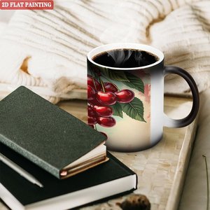 Taza de Cerámica de 11 oz, Taza Mágica que Cambia de Color con Diseño Artístico de Cerezas, Vajilla Sensible al Calor - Product Image 3