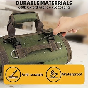 <b>Tool</b> <b>Roll</b> Bag 15-19 Pockets Zipper Closure Removable Strap For Electrician Woodworker - Product Image 4