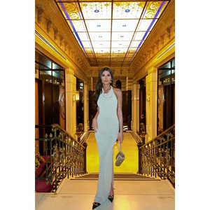 Vestido Vintage de Poliéster Tejido con Tirantes Finos, Corte A, Escote Halter, Cintura Imperio, Ajustado, Largo hasta el Suelo, Estilo Europeo, para Invierno - Product Image 3