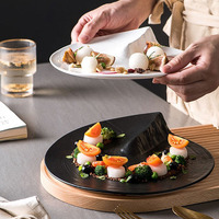 Assiette en céramique écologique de style zen japonais, en porcelaine texturée noire mate, plateau de service, passe au lave-vaisselle, gourmet