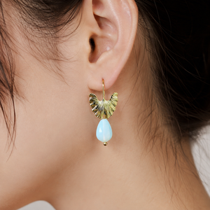 Orecchini Pendenti Vintage a Forma di Foglia di Ginkgo in Tono Oro con Pietra Colorata, Orecchini Creativi per Donne - Product Image 2