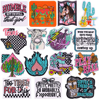 Parches Bordados de Vaquera del Oeste, Parches Termoadhesivos de Sombrero y Botas de Vaquero Rosa, Apliques Estéticos Retro de Moda para Gorra Trucker y Bar