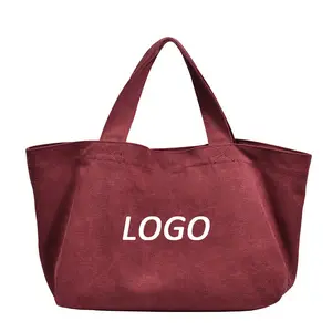 Wholesale Reusable Custom Print Logo Grocery Extra Large Oversize Canvas Cotton Shopping Tote Bags With Inner Pocket