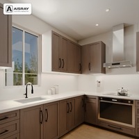 Meuble de cuisine Shaker en placage de bois avec portes encadrées, aménagement en L, dimensions personnalisées, rangement par tiroirs et boîtes de rangement en MDF