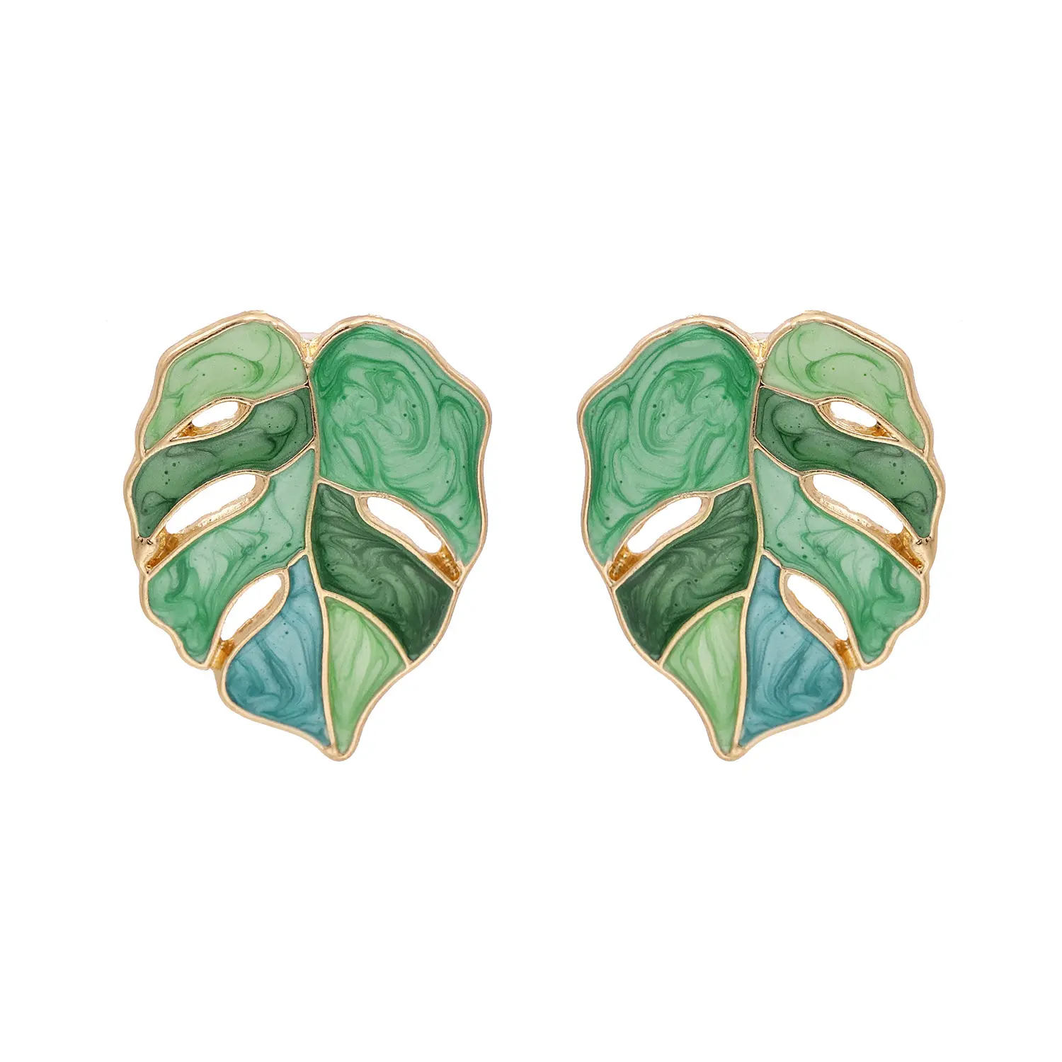 SUXUAN Factory Price hawaiian jewelry Green Colorful Hawaiian Cute Designer Leaf Earrings Bohemian GolEnamel Stud Earrings
