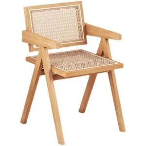 2024 New Design Solid Wood Rattan Seat Dining Chair Modern Restaurant Furniture Chair Coffee Shop