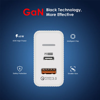 Pengisi Daya Dinding 2-Port USB-C GAN 65W Pengisian Cepat 3.0 untuk Ponsel dengan Colokan EU/US/UK Produk 3-in-1