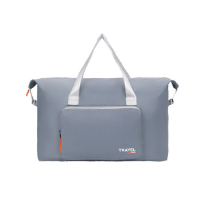 <b>Lightweight</b> Grid Nylon <b>Hand</b> Travel Bag White Webbing Handle Orange Zipper Pull Men Women Business Trip Gym Clothes Storage Bag - Product Image 2