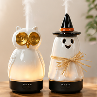 Diffusore di Oli Essenziali a Ultrasuoni a Forma di Gufo in Ceramica da 200ml, Diffusore di Aromi a Nebbia Fredda con Luce Notturna LED