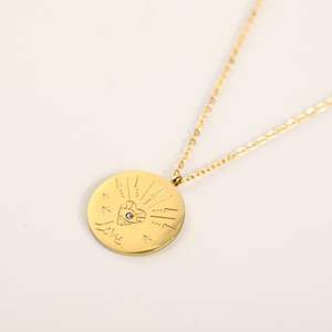 Wholesale New 18K Gold Stainless Steel PVD Plated Evil Eye Charm Pendant Necklace Link <strong>SunShine</strong> Compass North Star Coin <strong>Gift</strong> - Product Image 4