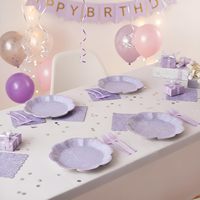 100 pièces Assiettes et serviettes en papier jetables imprimées sérigraphiées, motif lavande irisé holographique, forme fleur, 9 pouces et 7 pouces, pour desserts