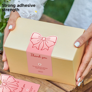 Cute Bow <strong>Thanks</strong> Durable Paper Custom Shape Pink Rose Gift Packaging Decorative Sticker Self-Adhesive Label - Product Image 5