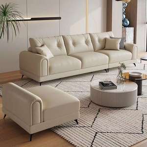 Housse de canapé en cuir avec cadre en bois haut de gamme - Canapé-lit trois places - Remplissage en éponge - Mobilier de salon moderne et luxueux - Appartement/Villa - Product Image 4