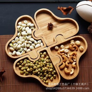 <b>Bamboo</b> Snack Plate 4 Compartment Irregular Shape Wooden Platter For Nuts Dried Fruit Living Room Use - Product Image 3
