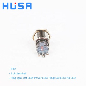 19mm phẳng đầu tròn không thấm nước kim loại push button chuyển momentary vòng + Dot LED chiếu sáng 12-24V DC - Product Image 5