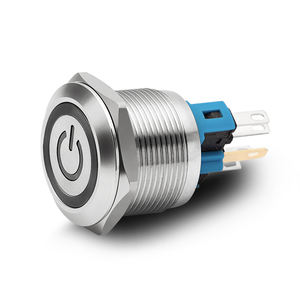 금속 푸시 버튼 스위치 12v 22mm 링 램프 전원 심볼 방수 LED 라이트 셀프 락 리셋 커넥터 포함 220v - Product Image 1