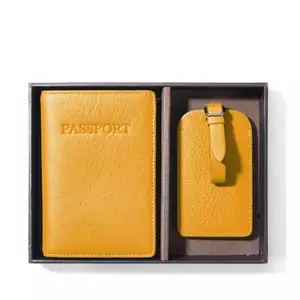 皮革护照套超薄护照套 & 行李标签旅行礼品套装定制射频识别聚氨酯皮革护照套钱包
