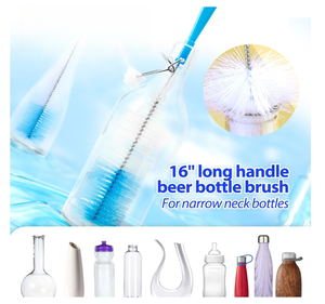 Ensemble de brosses à bouteilles en nylon avec nettoyeur de gobelets à long manche pour carafes à vin de laboratoire Récipients à bière et à vin pour couvercles et éviers à col étroit - Product Image 3