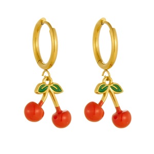 Cherry Dangle Earrings Gold Plated Zinc Alloy Stainless Steel Studs Fruit Shape Drop Earrings For Women Fashion Jewelry - Product Image 5