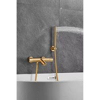 Nouvelle Mitigeur de bain chaud et froid avec douchette à main, finition dorée brossée de haute qualité, thermostatique