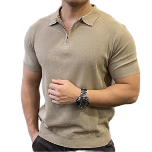 T-shirt d'été pour homme en viscose teinte, à manches courtes, tricoté de haute qualité, col zippé décontracté et formel, design personnalisé - Product Image 2