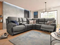 Canapé d'angle inclinable électrique en cuir Geeksofa moderne 5 places avec console et haut-parleur Bluetooth pour salon