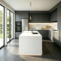 Meubles de cuisine sur mesure minimalistes pour toute la maison, éclairage LED, crédence en pierre, îlot de cuisine autoportant pour villa