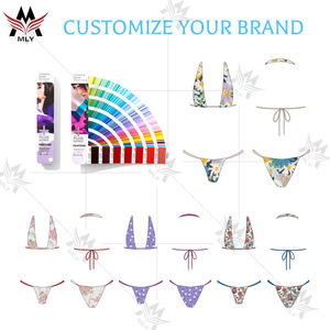 奢华两件套微型三角女式泳衣高腰比基尼套装，带吊带衫和系带定制印花设计师泳衣 - Product Image 3