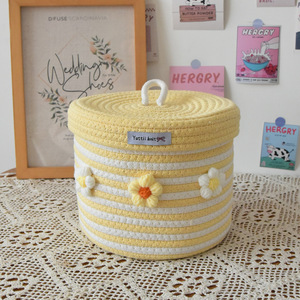 Yuttii <b>Knit</b> Woven <b>Storage</b> Basket Round With Lid Handmade Toy Organizer Decorative Basket For Desktop Sundries <b>Storage</b> - Product Image 1