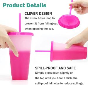 Custom Logo 16oz/20oz/24oz <b>Plastic</b> PP Cold <b>Drinking</b> <b>Cups</b> Temperature Color Change Tumbler Straw Lid Portable Outdoor Use - Product Image 4
